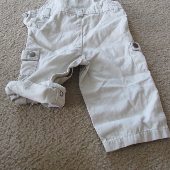 Bib Overalls Infant Boys 3-6M Tan Beige Snap Up Adjustable Helicopter Vehicles - Picture 9 of 10